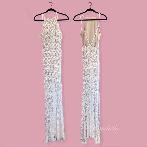HOLD Stone Cold Fox Logan Crochet White Cream Lace Maxi Dress Bridal Sz 1 - Picture 1 of 11